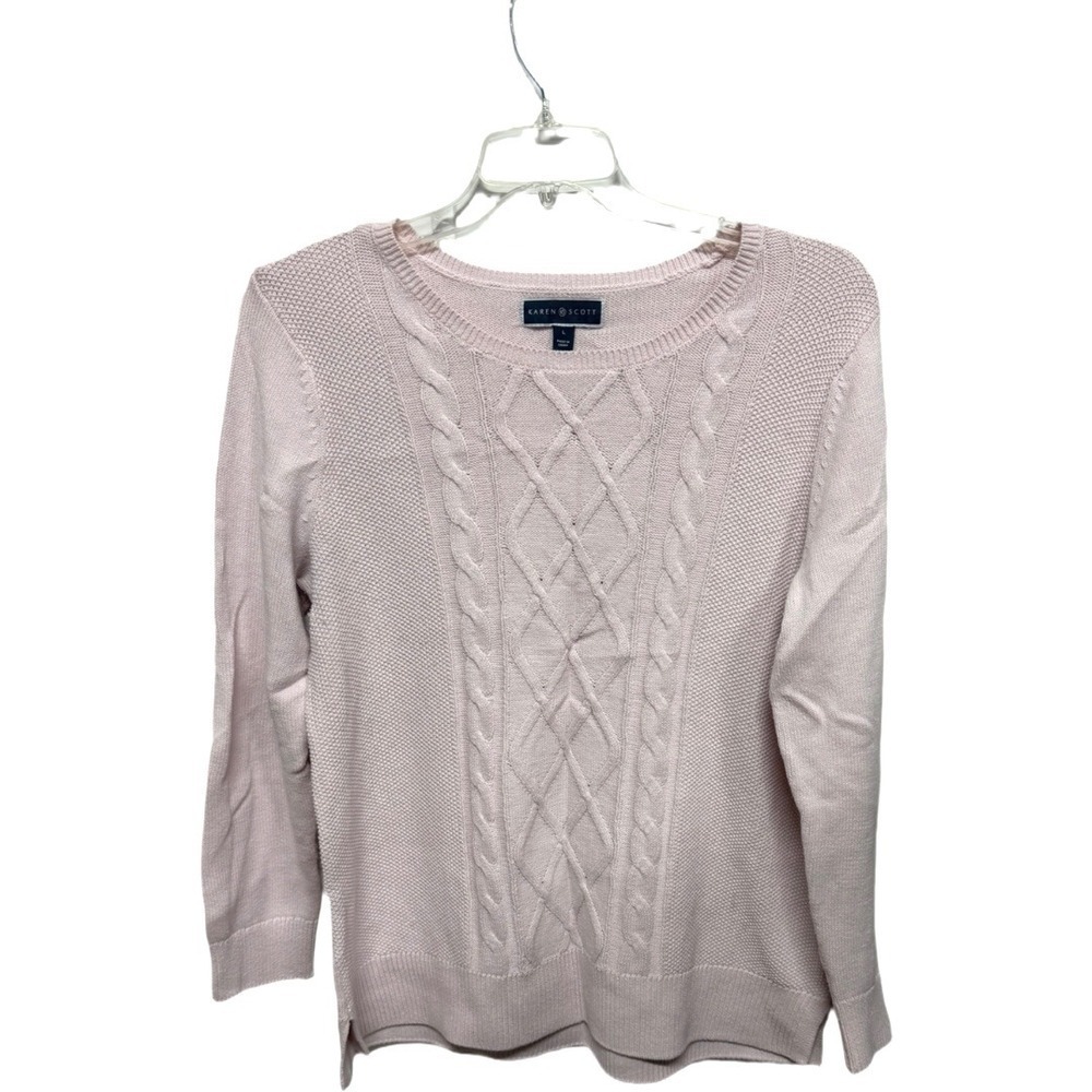 Karen Scott Cotton Blend Baby Pink Knit Sweater Size Large Preppy Winter